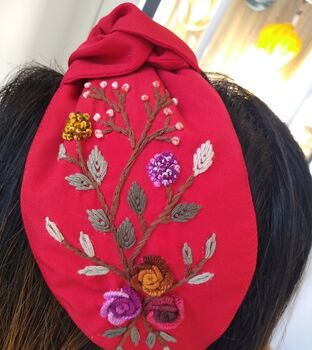 Hand Embroidered Floral Red Headband, 6 of 8