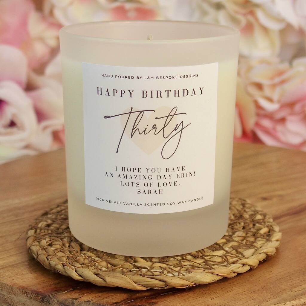 30th Birthday Gift Frosted Glass Candle By L&M Bespoke Designs