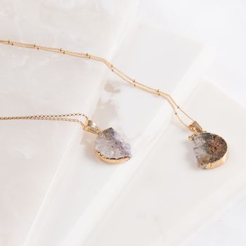 Gold Large Amethyst Druzy Half Moon Necklace, 6 of 7