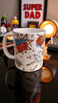 Personalised Super Dad Mug – Comic Style With Kids Name, 2 of 6