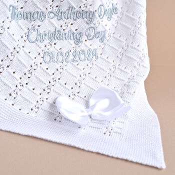 Personalised 100% Cotton Knitted Shawl For Christening, 6 of 9