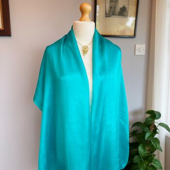 100% Mulberry Silk Scarf, Sea Blue, Turquoise Blue, 4 of 8