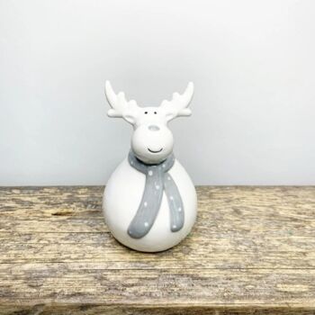 Plump Grey Reindeer With Spotty Scarf, 2 of 2