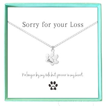 Personalised Sorry For Your Loss Dog Memorial Paw Print Necklace, 2 of 8