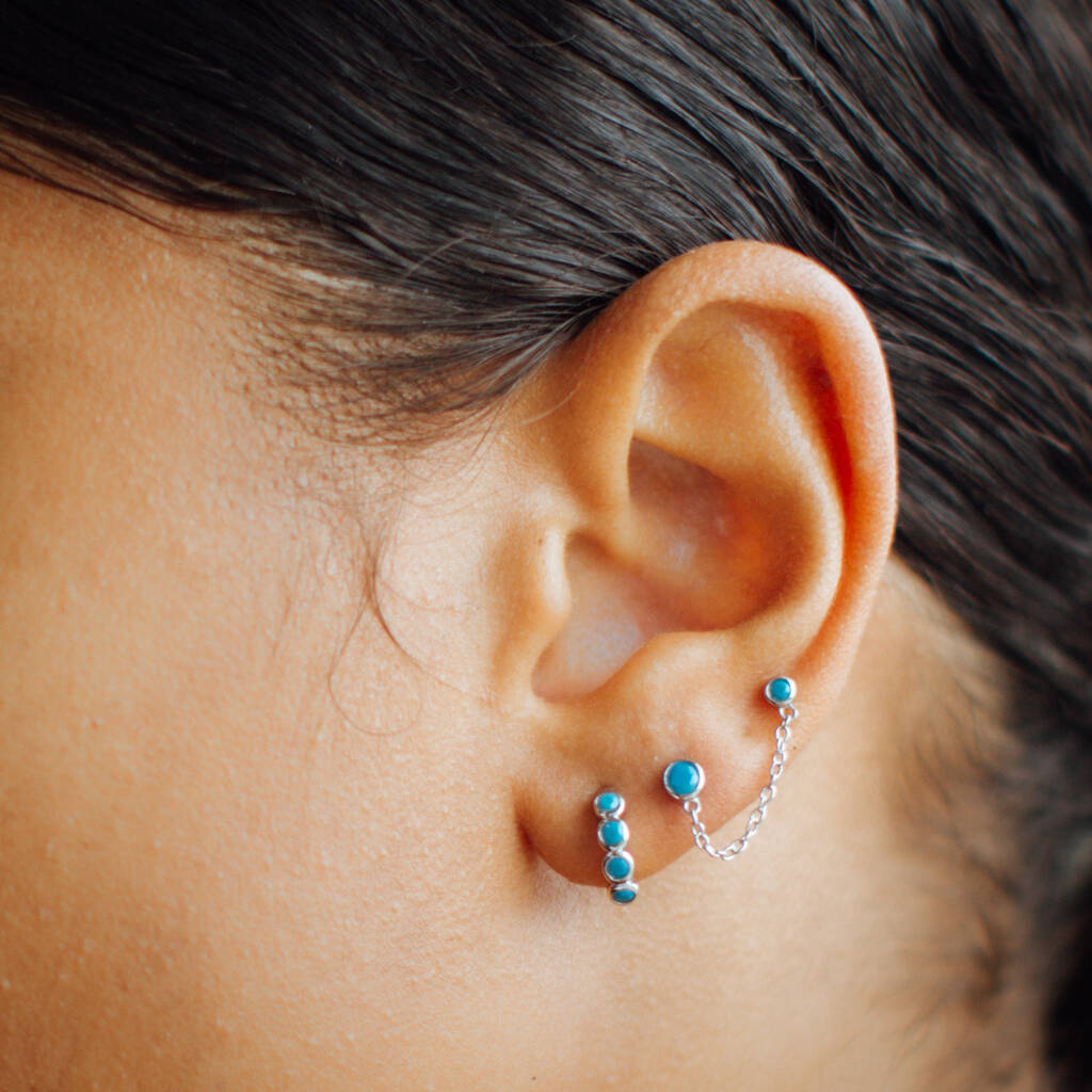 Bezel Huggie Earrings With Turquoise Stones, 1 of 6