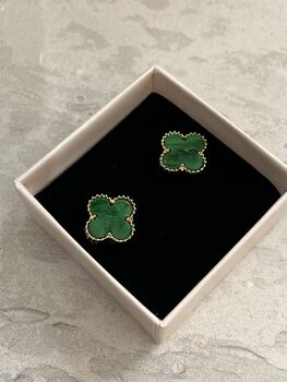 Green Four Leaf Clover Stud Earrings, 2 of 4