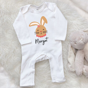 Girls Personalised Easter Bunny Babygrow, 2 of 3