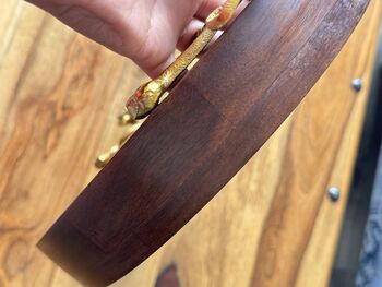 Mango Wood Round Tray With Antique Gold Handles, 9 of 12