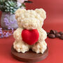 Rose Love: Snowy Belgian White Chocolate Gift Bear, thumbnail 1 of 5