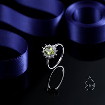 Genuine Peridot And Cz Halo Ring Sterling Silver, 7 of 12