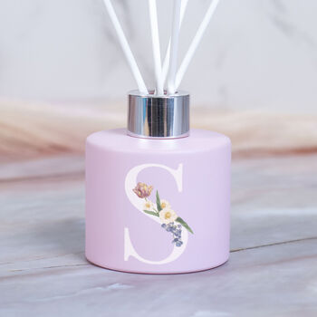 Personalised Floral Initial Round Pink Reed Diffuser, 2 of 4
