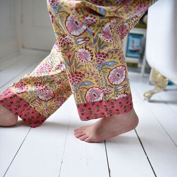 Yellow And Pink Carnation Cotton Pyjamas, 5 of 7