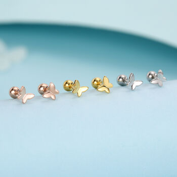Sterling Silver Butterfly 18 G Screw Back Stud Earrings, 2 of 12