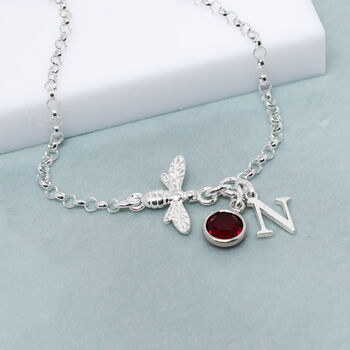 Personalised Sterling Silver Bee Birthstone Bracelet, 2 of 5