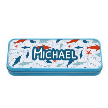 Personalised Blue Tin Pencil Case, 2 of 3