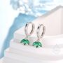 Sterling Silver Emerald Green Cz Marquise Crown Huggie Hoop Earrings, thumbnail 1 of 12