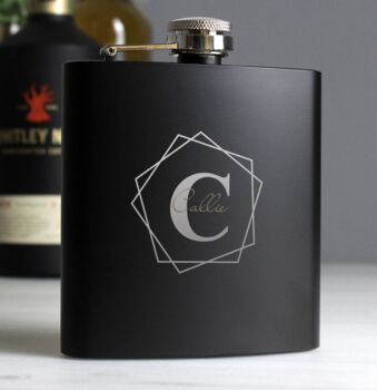 Personalised Geometric Initial Black Hip Flask, 2 of 6