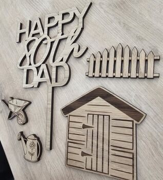 Wooden Garden Cake Theme Cake Topper, Garden Cake Set, 2 of 2
