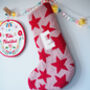Pink And Red Star Personalised Christmas Stocking, thumbnail 3 of 4