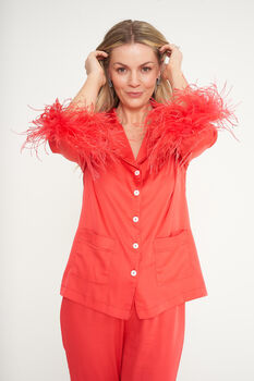 Luxury Red Feather Silky Pyjama Set, 5 of 8