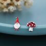Mismatched Gnome And Mushroom Stud Earrings In Sterling Silver, thumbnail 1 of 10