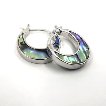 Sterling Silver Paua Shell Creole Earrings, 2 of 7