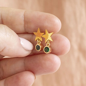 Gold Plated Star Birthstone Earrings, 3 of 12