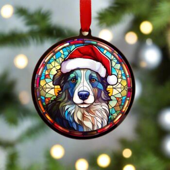 Border Collie In Santa Hat Suncatcher Decoration, 2 of 6