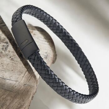 Men's Black Braided Leather Bracelet With Magnetic Snap Clasp – Sleek, Secure, And Stylish Jewellery, 2 of 11