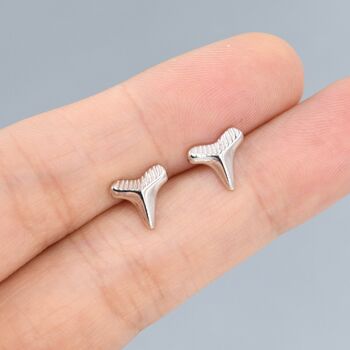 Shark Tooth Design Stud Earrings In Sterling Silver, 3 of 9