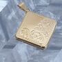 Handmade Square 9ct Gold Locket With Hand Engraving, thumbnail 2 of 9