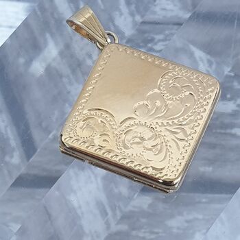 Handmade Square 9ct Gold Locket With Hand Engraving, 2 of 9