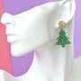Green And Gold Glitter Christmas Tree Dangle Earrings, thumbnail 2 of 2