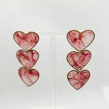 Pink Marbled Heart Statement Stud Earrings, Valentines, 8 of 11