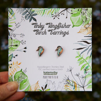 Inky Kingfisher Birch Hypoallergenic Tiny Stud Earrings, 8 of 9