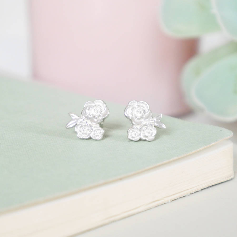Sterling Silver Floral Cluster Stud Earrings By Antonia Lawes