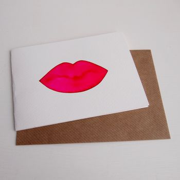 Handmade Original Watercolour Lips Valentines Love Card, 2 of 4