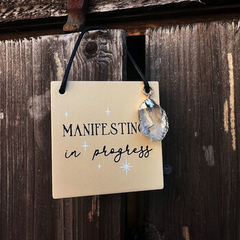 Manifesting In Progress Mini Hanging Sign With Citrine, 2 of 3