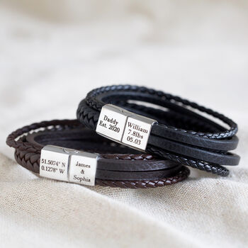 Men's Personalised Layered Vegan Leather Bracelet, 2 of 9