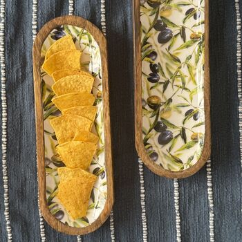 Mango Wood Long Food Serving Platter With Olive Print And Enamel Coating, 7 of 7