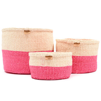 Hoji: Hot Pink Colour Block Woven Basket, 9 of 9