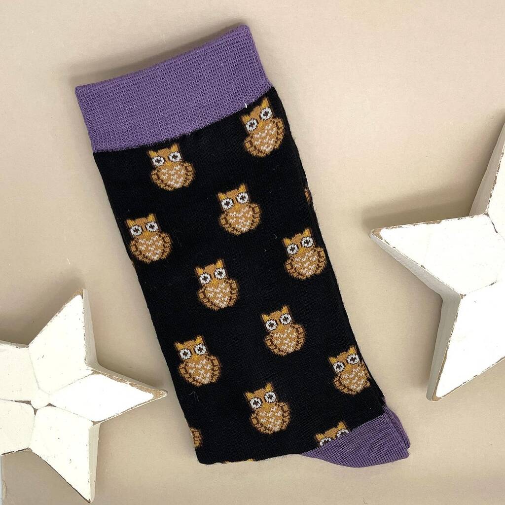 Men's Bamboo Owls Socks In Black By Nest