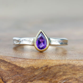 Teardrop Gold And Silver Amethyst February Birthstone Ring, 2 of 8