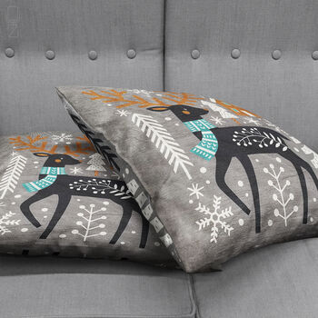 Christmas Grey Cushion Cover With Reindeer Themed, 4 of 7