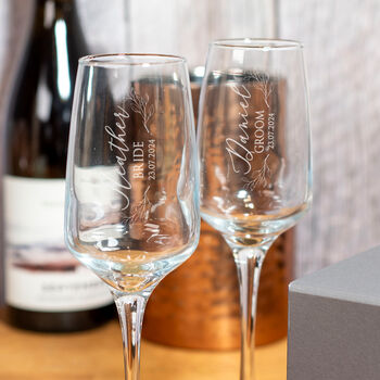 Botanical Bride And Groom Wedding Gift Champagne Flutes, 4 of 6