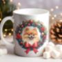 Personalised Pomeranian Christmas Wreath Dog Mug, thumbnail 1 of 2