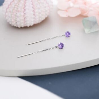 Sterling Silver Amethyst Purple Cz Threader Earrings, 2 of 10