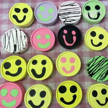 Smiley Face Coasters/ Trays Neon Pink Set Of Two, 4 of 6