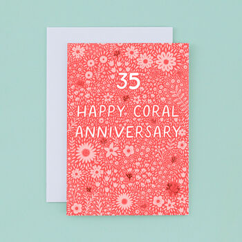Coral Floral 35th Anniversary Card, 2 of 2