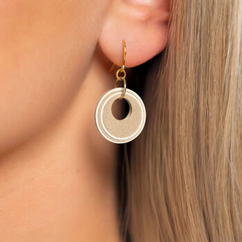 Pearlescent Taupe And Cream Circular Earrings • Gold Plated Sterling Silver Hooks, 2 of 9